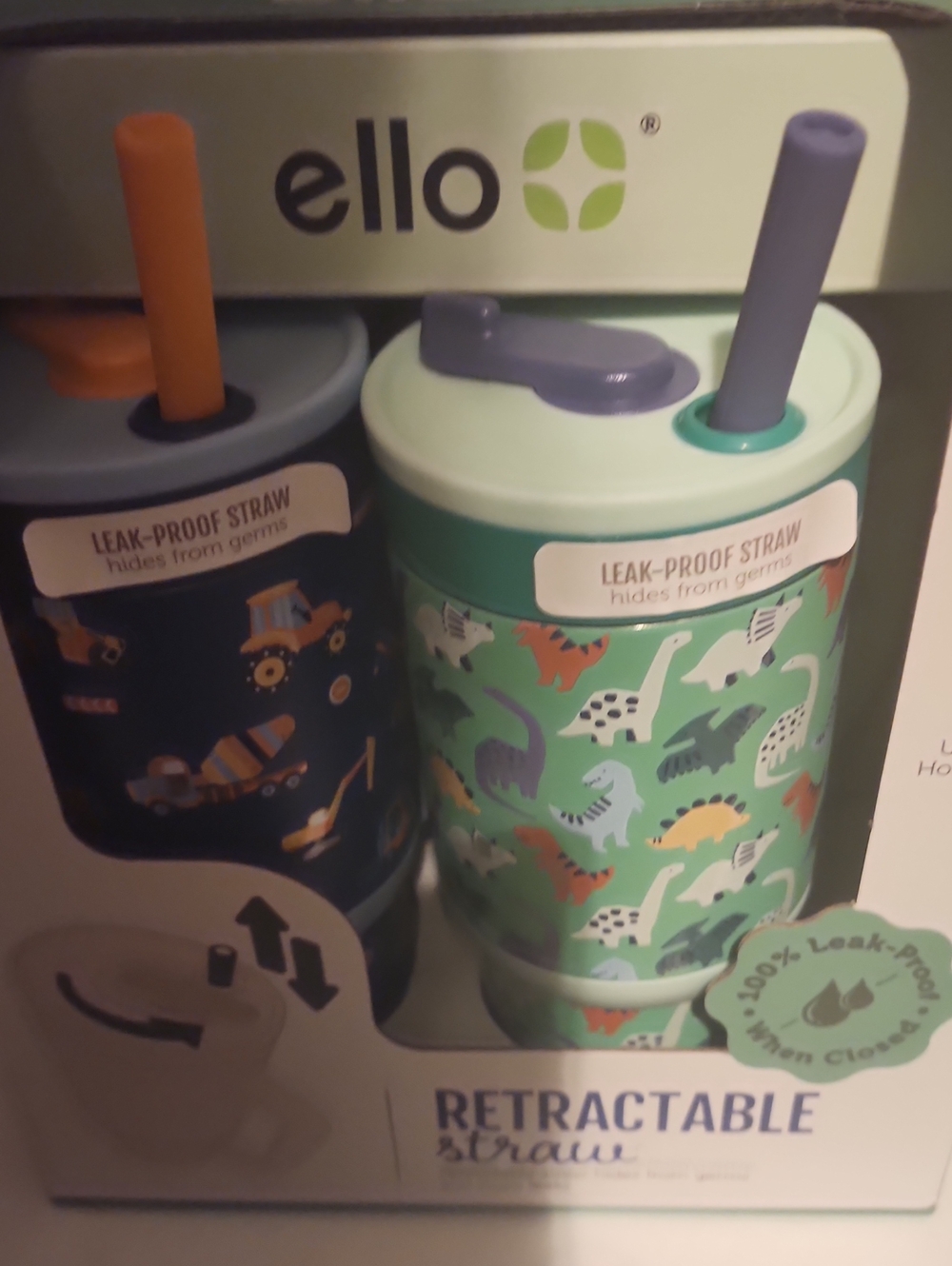 Kids Retractable Straw Cup Set - Green & Navy